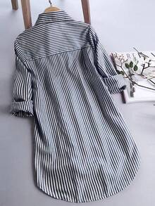 Women Striped Long Sleeve Button-Down Casual Shirt - Black - View 2