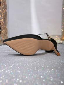 女士优雅时尚性感绑带高跟厚底礼服鞋 - 黑色 - 查看 7