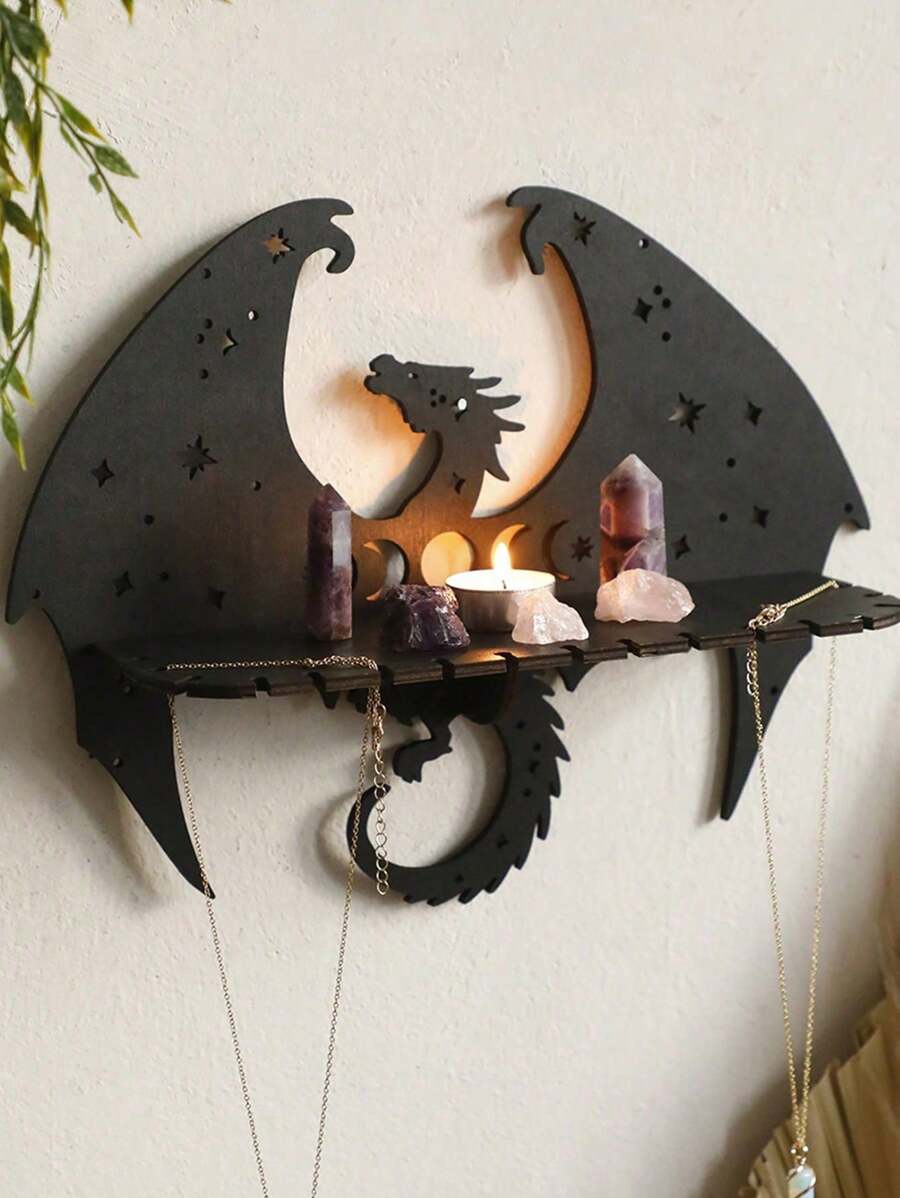1pc Creative Dragon Shaped Crystal Wall Shelf, Home Decor Wall Mount Storage Rack For Bedroom, Bathroom, Jewelry And Cosmetics - Black - View 1