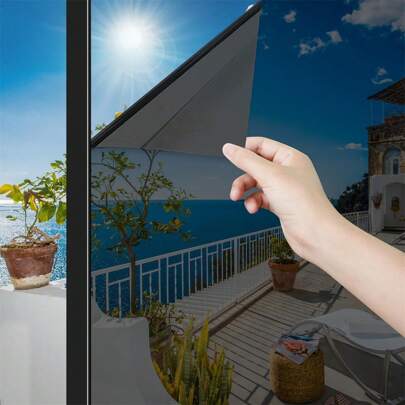 One Way Window Privacy Film Daytime Reflective Mirror Window Tint Self-Adhesive UV Blocking Window Sticker For Home Office, Black