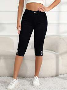 Women's Casual Elastic Tight-Fitting Capri Jeans - Black - View 3