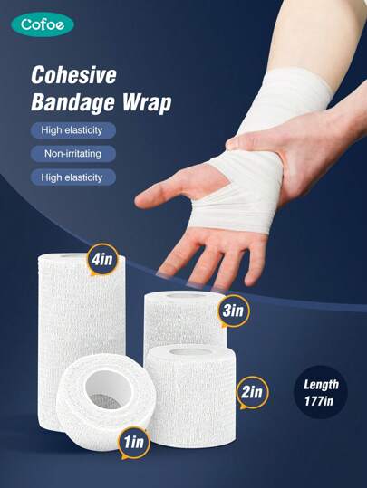 Cofoe 177inch/450cm Waterproof Bandage Breathable Self Adhesive Tape Non-Woven Gauze Wraps Elastic Bandages Roll First Aid Athletic Wrap For Emergency Kit Bag