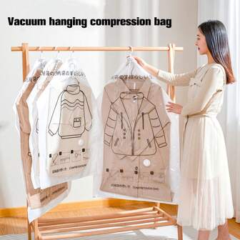 4pcs Hanging Vacuum Storage Bags, Space Saving Vacuum Seal Bags For Clothes, Jackets, Coats, Clothing Organizer, Compatible With Any Vacuum Cleaner Decorations Decor Festival Decor Room Decor Home Decor Bed Room Decor Dress Pants Shoes Jeans Boots Skirt Bedroom, Organizer, Home Storage, White T Shirt Women, Black Pants Women, Ladies Winter Clothes, Dress,
