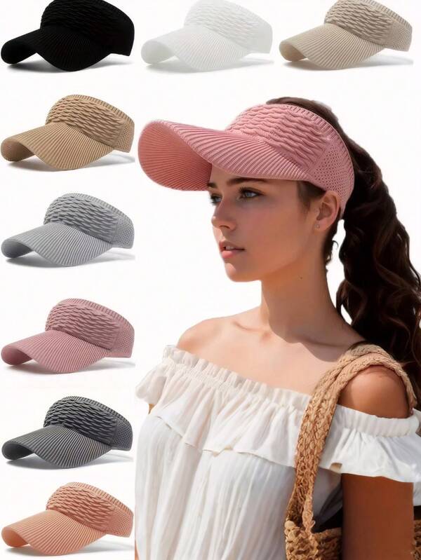 1pc Women's Hollow Top Knitted Casual Sunhat, Solid Color Peaked Cap Sunshade Hat, Suitable For Outdoor Sports Like Running, Hiking, Camping, Golf