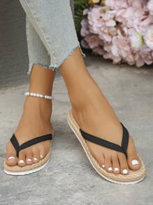 French Style Women Flip Flops, New Summer Soft Sole Beach Sandals, Fashion Fairy Style Ladies Flat Slippers, Non-Slip Beach & Holiday Shoes, Random Pattern