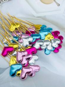 50/100 件闪闪发光的心形纸杯蛋糕装饰，蛋糕装饰插件，色彩鲜艳，非常适合婚礼、周年纪念、生日、派对、订婚和新娘送礼会，优雅的蛋糕装饰，营造气氛，创意心形、星星、皇冠、耳形设计，不同风格，不同场景，多种风格可供选择，必备品