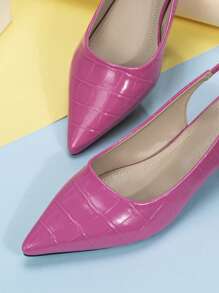 2025 Autumn Women's Pointed Toe Backless Flat Chunky Heel Slip On Pumps - Hot Pink - View 6