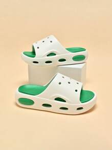 儿童泡沫拖鞋，轻便防滑软底可爱小/大童居家休闲速干凉鞋，简约男女通用沙滩拖鞋 - 綠色 - 查看 1