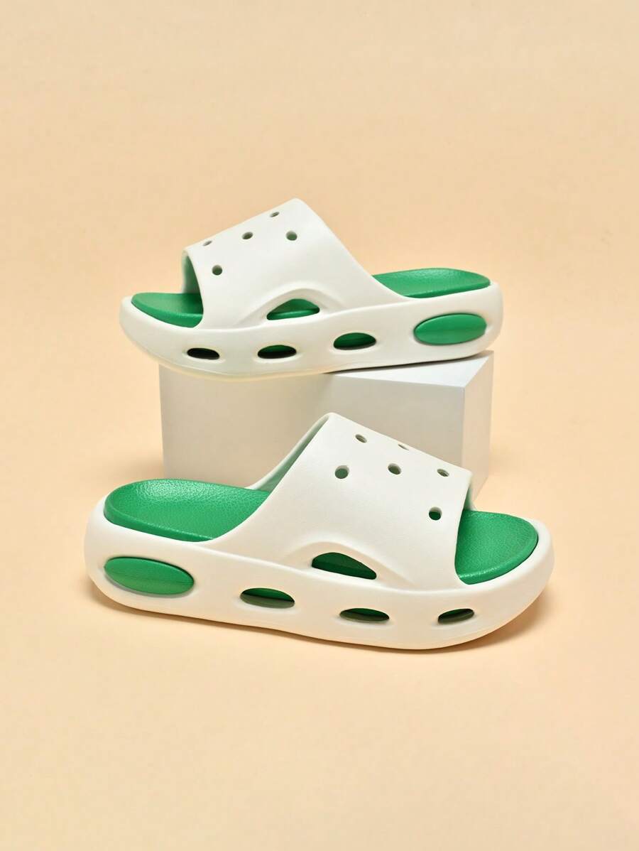 儿童泡沫拖鞋，轻便防滑软底可爱小/大童居家休闲速干凉鞋，简约男女通用沙滩拖鞋 - 綠色 - 查看 1