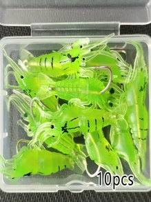 10pcs/20pcs Soft Shrimp Bait With Hook, Glow-In-The-Dark Lifelike Shrimp Bait, Freshwater Artificial Luminous Shrimp Lure, Ice Fishing Tackle, Suitable For Bass, Largemouth Bass, Trout, Crappie Night Fishing Accessories