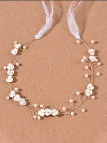 1 件手工制作的柔软珍珠三瓣花头带、发饰、发髻头带、婚纱假发 - 白色 - 查看 1