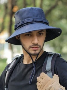 1pc Unisex Solid Color Mesh Wide Brim Bucket Hat, Breathable Sun Protection Hat For Outdoor Activities, Fishing, Hiking, Camping, Suitable For Daily Use - Solid Color - View 5