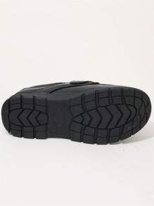 1 Pair Boys' Square Toe Thick Sole Loafers, Children's Black Leather Oxford Shoes, School Style Flat Shoes (Run Small, Suggest Ordering 1 Size Up) - Black - View 6