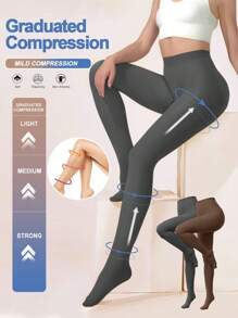 10-15 MmHg 轻度压缩连裤袜，女士冬季保暖不透明包头紧身裤，高腰修身（订购大一码）