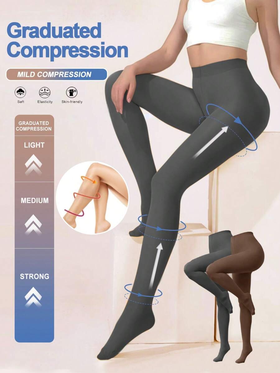 10-15 MmHg 轻度压缩连裤袜，女士冬季保暖不透明包头紧身裤，高腰修身（订购大一码）