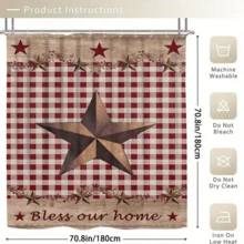 4pcs Red Star Grid Shower Curtain Gift Modern Home Bathroom Decoration Curtain And Toilet Floor Mat 3-Piece Set With 12 Shower Curtain Hooks Bathroom Accessories Back To School Fall Decor