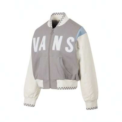 Chaqueta deportiva casual de mujer Vans con bloqueo de color y cuello alto, chaqueta de béisbol cómoda VN000GUTAF1