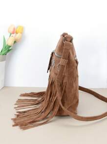 1PC Vintage Fringe Bag For Women Faux Suede Crossbody Bags, Casual Ladies Handbags Tassel Shoulder Bags For Daily Used & Gift, Western Purse For Women, Bohemia Style Bag For Women, Perfect For Rodeo Occasion, Newest Fashionable Suede Bag For Women - Multicolor - View 2