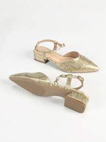 Women's Pointed Toe Elegant Chunky Heel Sandals, Fairy Aesthetic, Sparkling, Versatile For Spring & Summer