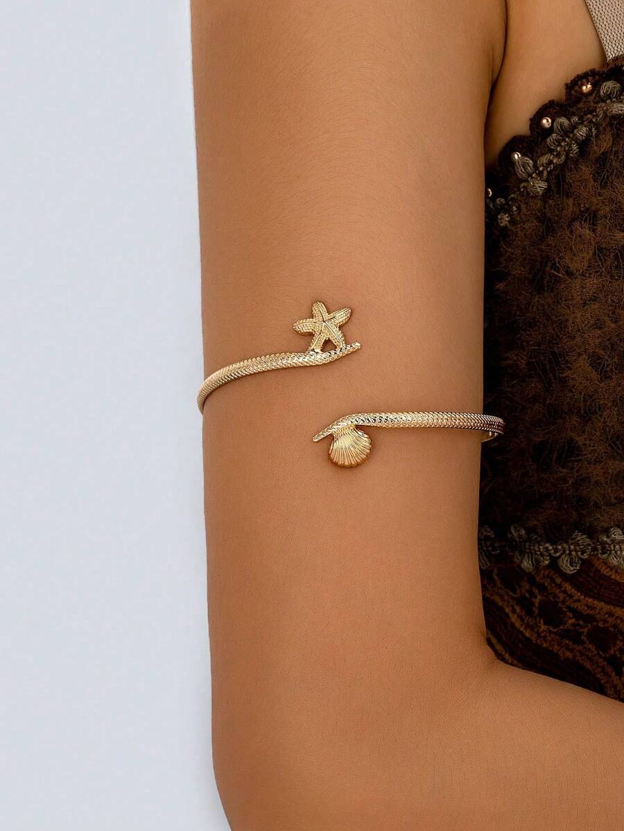 1件金色海星贝壳图案臂套，女士沙滩配饰，海星沙滩饰品，送给她的礼物