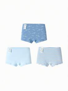 Balabala 吐溫男孩平角內褲，抗菌兒童內衣，3包 - 藍色調 - 查看 2