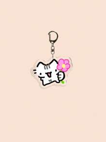 1 pièce Porte-clés mignon en acrylique avec chat de dessin animé, chat rose girly, chaton naïf, chaton à fleurs, chaton fraise, chaton lunettes de soleil, chaton câlinant la courtepointe, chaton comptant de l'argent, porte-clés thème animal, charme de sac cadeau pour amis et couples, accessoires de voiture, sac à dos pour l'école