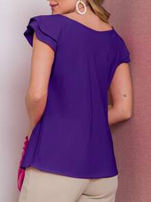 Blusa Feminina Babado manga curta Regata moda verão camiseta - Roxo escuro - Visão 3
