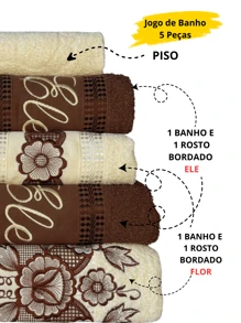 Richilieu Embroidered Terry Bath Towel Set 5 Pieces 100% COTTON - Rỉ Nâu - Xem 2