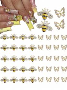 40 Pcs Gold Nail Charms Set With 20 Pcs Gold Alloy Bees & 20 Pcs Gold Butterflies For Women & Girls DIY Craft