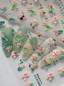 A New Spring And Summer Chinese Style Romantic Landscape Featuring Lotus And Lotus Leaves, Decorated With Three-Dimensional Relief Ink And Floral Threads