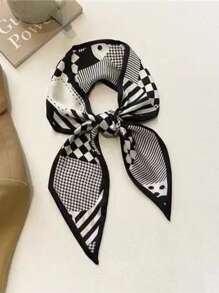 1 件树叶印花围巾头带，简约百搭，可用作头巾、头带或包巾发带头巾头带吸汗带，学校用品，学院，头带 - 黑色 - 查看 16