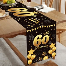 Mantel elegante de cumpleaños de color negro y dorado multicolor, 1 pieza de tela de poliéster antideslizante y rectangular para decoración de fiesta de cumpleaños, adecuado para hombres y mujeres