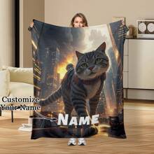 1PC Pet Cat Background Blanket, Personalized Name Blanket, Cozy Custom,Unique,Personalized Ideal Gifts For Him Her,Boyfriend,Girlfriend,Dad,Mom,Family,Friends,Pets For Anniversaries,For Valentine's Day,For Mother's Day,For Birthdays,For Children's Day,For Father's Day,For Weddings,For Graduation,For Christmass,For Housewarming Sofa,Bed,Car,Bedroom,Living Room
