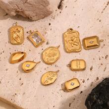 1pc Fashionable Geometric Jewelry Accessory, 18K Gold Plated Stainless Steel Water Drop Rose Cube Pendant, For Women