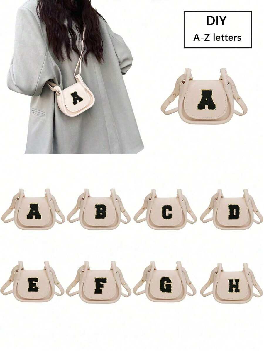 A Mini Casual, Versatile Simple Solid Color DIY PU Material Crossbody Shoulder Bag, Printed With 26 A-Z Letters. Lipstick Coin Purse, Can Be Shoulder Or Crossbody. Suitable For Use When Going Out To Traveling And Shopping. Holiday Gifts. The Best Gift Friends. - Rice Bag + Black Letters 5.5 - View 1