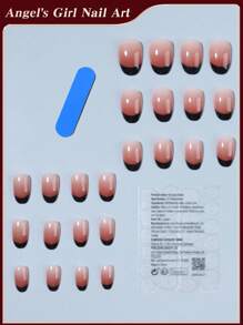 Elevate Your Style With,24pcs Short Almond French Tip Press On Nails Fit Perfectly Design Acrylic Fake Nail Set,Contain 1pc Jelly Glue And 1pc Nail File,Easy To Wear French Tip Nail For Woman Girl Daily Work Festivals Party Use