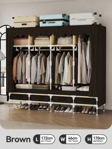 1 pieza Armario portátil de gran capacidad, fácil de montar para el hogar, alquiler, apartamento, mueble de dormitorio para ropa, estructura de tubo de acero resistente, organizador de ropa de 172 cm, cubierta de tela no tejida de unicolor, con 4 cajones y 4 barras colgantes para un almacenamiento de ropa razonable, adecuado para todas las estaciones