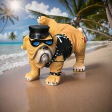 1 件，质朴的树脂斗牛犬雕像，15 厘米/5.91 英寸高，有趣的撒尿狗雕塑，朋克服装，太阳镜，书桌和花园装饰，适合家庭和户外空间的独特礼物