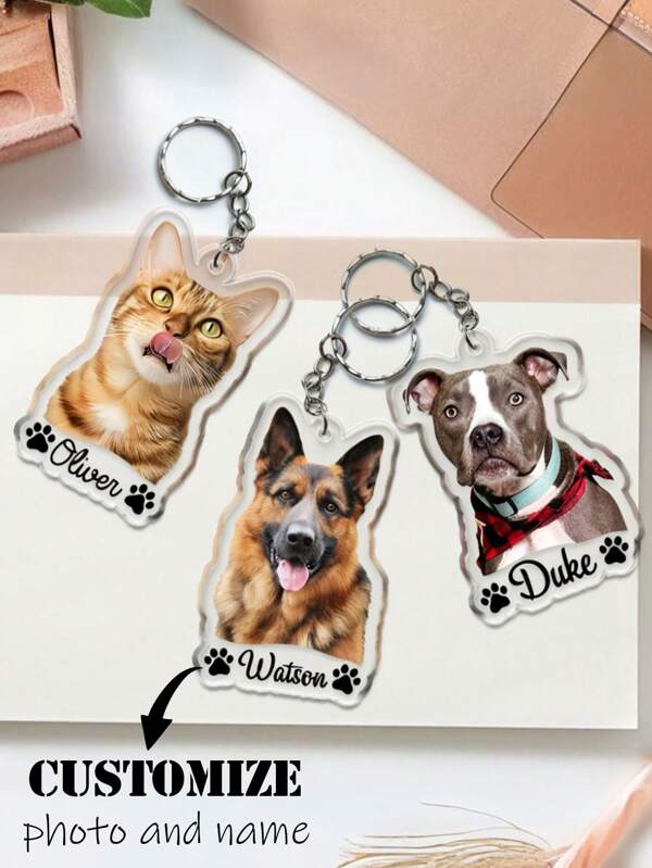 Custom Photo And Name Keychain, Pet Cutting Keychain Personalized Dog Keychain - Cat Picture Keychain With Pictures, Personalized Photo Keychain, Custom Portrait Cut Acrylic Keychain, Dog Keychain, Pet Photo, Logo Print Keychain