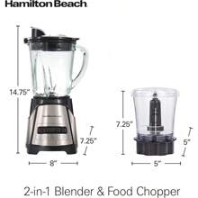 Hamilton Beach Power Blender For Shakes And Smoothies With 3-Cup Vegetable Chopper Mini Food Processor, 40oz Glass Jar, 12 Functions For Puree, Ice Crush, Black And Stainless Steel (58149) - 黑色 - 查看 8