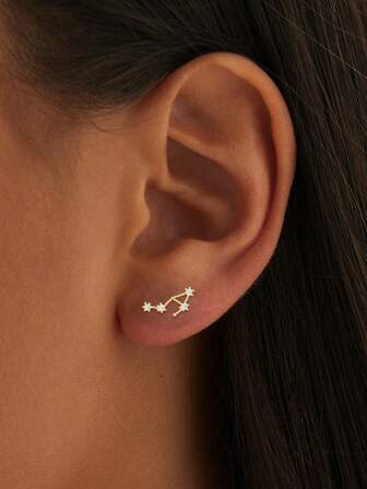 925 纯银 12 星座耳环镀 18K 金，独特的软骨耳环适合日常叠戴