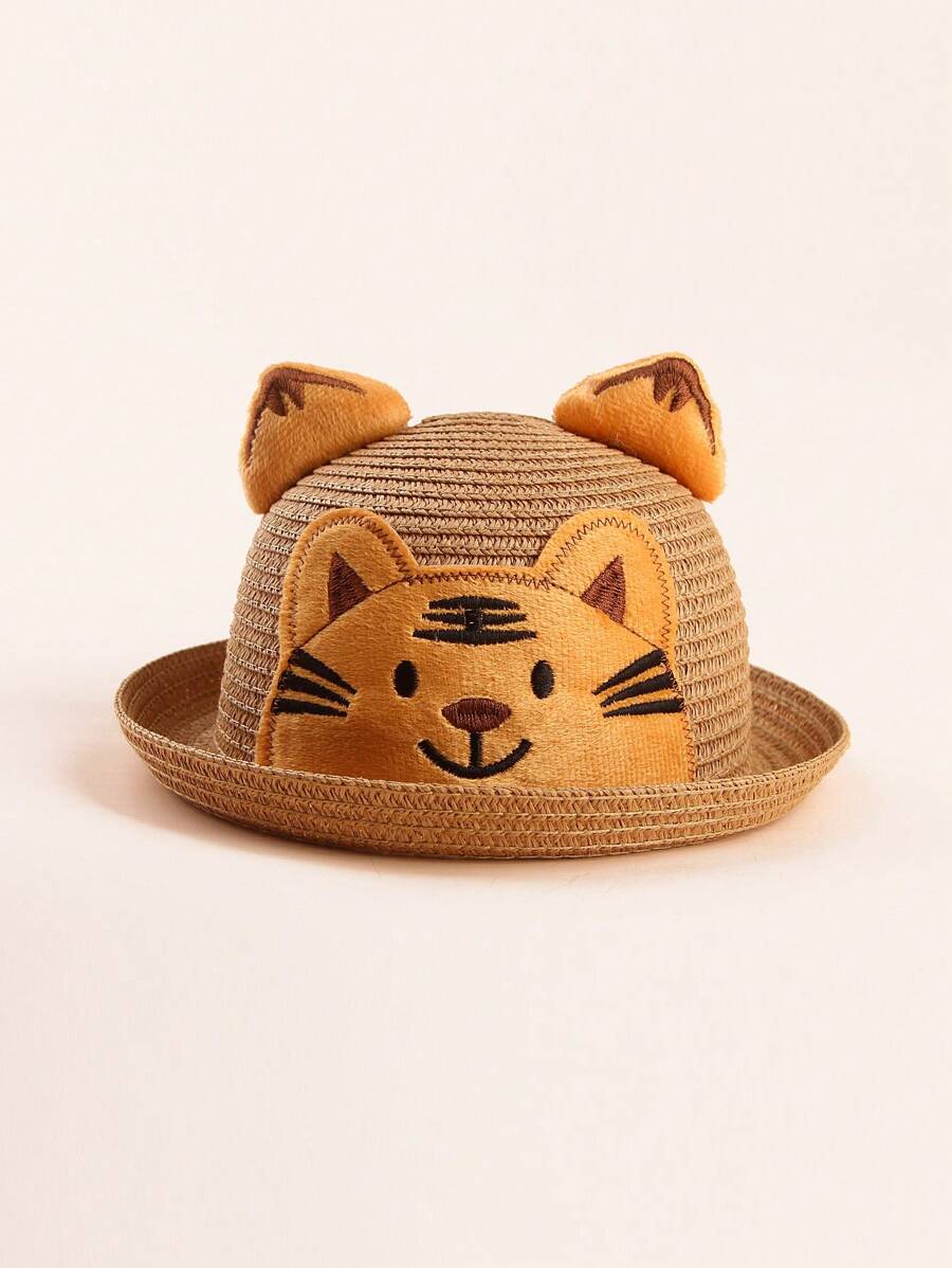 1 件男女通用婴儿/幼儿/儿童卡通老虎图案草编太阳帽，夏季防晒多功能 - 1PC - 查看 1