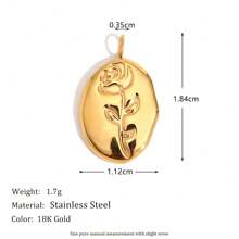 1pc Fashionable Geometric Jewelry Accessory, 18K Gold Plated Stainless Steel Water Drop Rose Cube Pendant, For Women