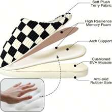 House Slippers For Women,Mens Slippers,Plaid House Shoes Memory Foam Womens Chessboard Slippers Outdoor Indoor Warm Plush Bedroom Shoes - màu đen - Xem 6