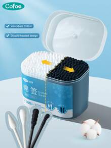 Cofoe 300支装四合一四头清洁棉签（螺旋头/耳勺头/尖头/圆头）一次性化妆棉棒，耳鼻清洁棉签，化妆品，便宜，房间装饰，梳妆台，旅行，卧室，化妆配件，便宜，圣诞礼物，化妆品，化妆工具，便宜货，礼物，女士礼物，圣诞礼物 - 黑與白 - 查看 2