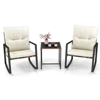 ERGOMASTER 3-Piece Rocking Bistro Set Wicker Patio Furniture Set Porch Chair Set