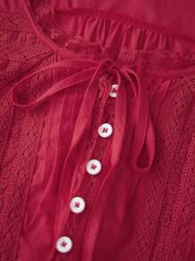 Women Y2k Bow Tie Front Top Y2k Coquette Long Sleeve Lace Trim Button Up Chiffon Blouses Cardigan Loose Fit Flowy Boho Peplum Shirt Going Out Tops Summer Beach Vacation Clothes 100% Cotton Casual Streetwear - 紅色 - 查看 8