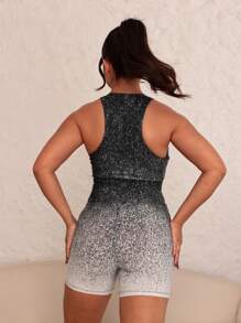 Women's Gym Sports Set Shorts + Top Degrede - 黑與白 - 查看 2