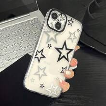 1pc Star & English Text Pattern Transparent Phone Case, Compatible With IPhone 16 Pro Max, 15, 14 Plus, 13, 12, 11, Protective Cover