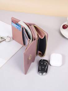 字母图案鹿角装饰口袋钱包小钱包三折拉链女士钱包迷你薄轻便多层信用卡身份证钱便携简约时尚现代商务周年纪念圣诞节情人节生日礼物礼物爱人女士女孩女士钱包迷你钱包钱包小钱包 - 紫色 - 查看 2